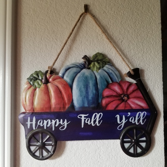 HAPPY FALL Y'ALL Pumpkins in a Wagon Metal Sign - Picture 2 of 2